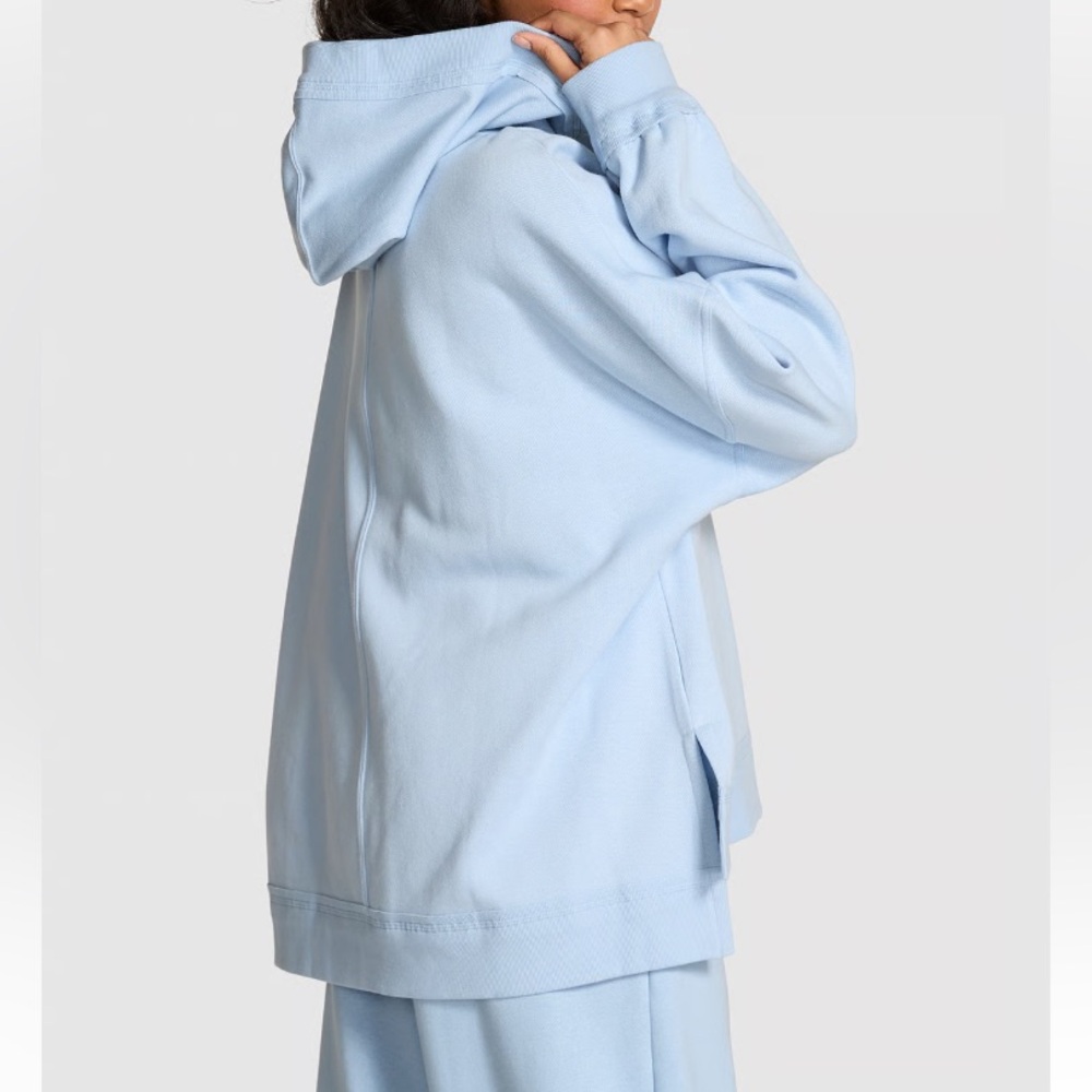 Victoria’s Secret Pink Icy Blue Campus Fleece Tunic Hoodie Top Sweatshirt - Picture 2 of 4